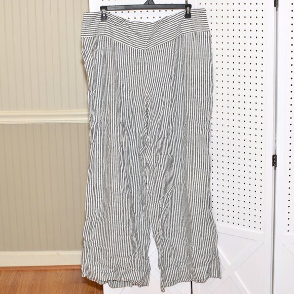 Plus Size 22/24 Cato Wide Leg Black & White Stripe Linen Stretch Waist Pants - Picture 1 of 12